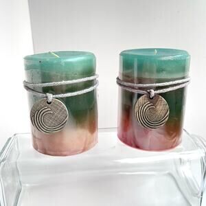 Pier 1 Sea Air Pillar Candles 4x3 Ombre Pair w Wave Charm Discontinued